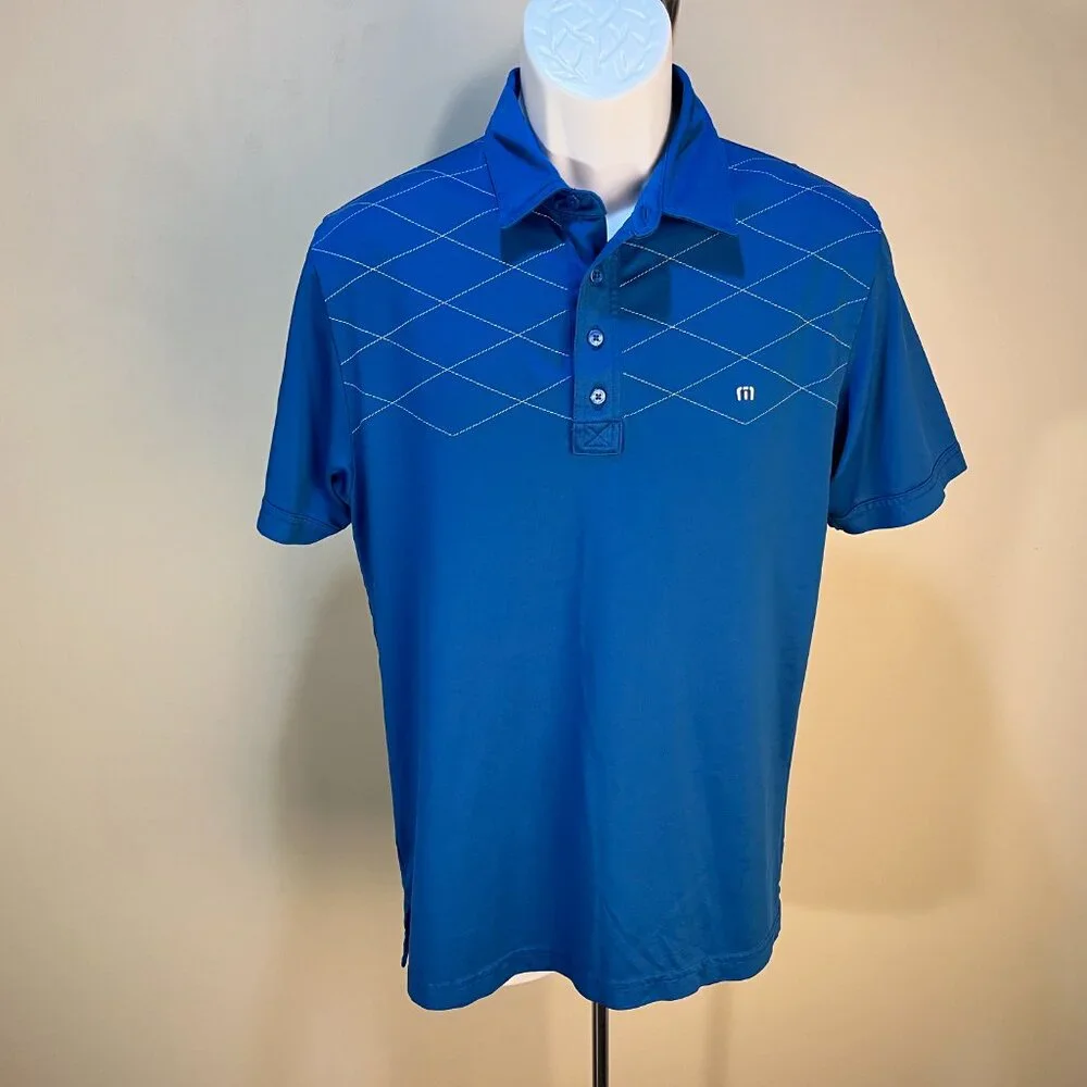 ⛳ TravisMathew Men’s Blue Golf Polo Shirt White Trim Short Sleeve Size M 🧵